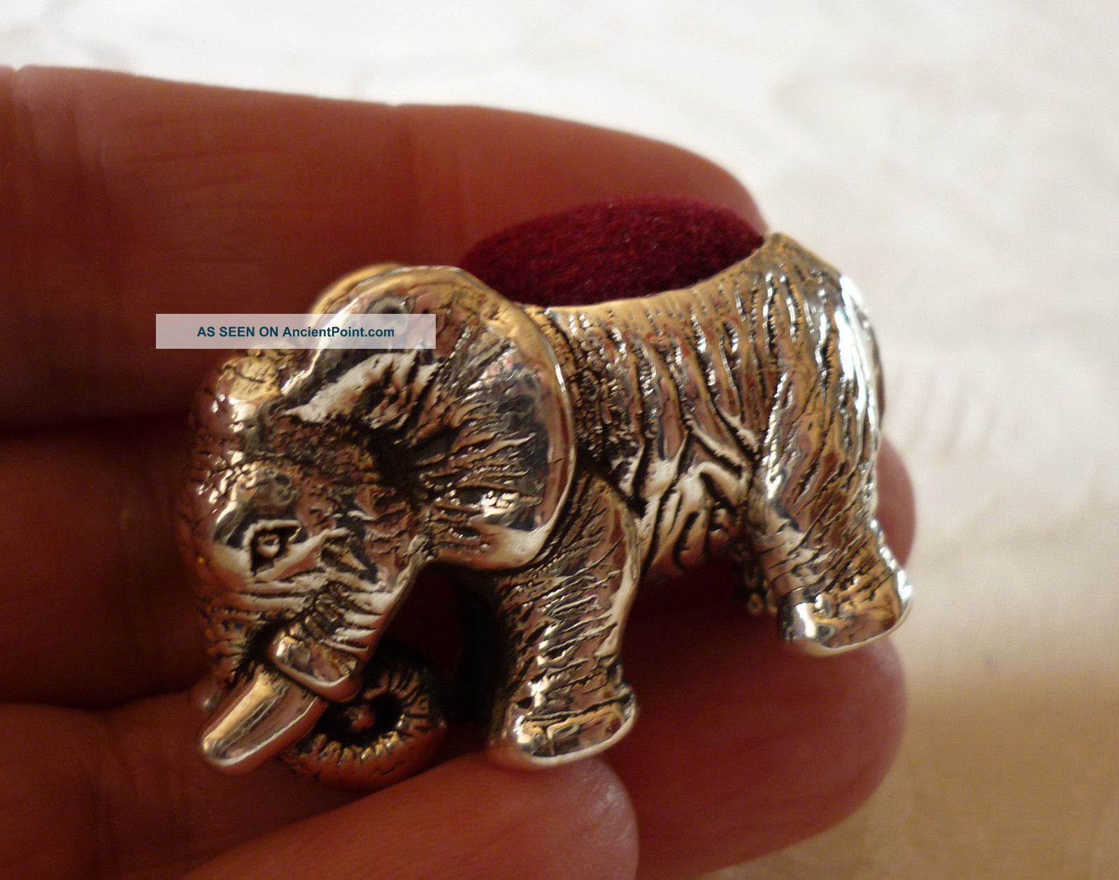 Solid Sterling Silver 925 Elephant Standing Pin Cushion (burgandy) Other Antique Sterling Silver photo