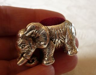Solid Sterling Silver 925 Elephant Standing Pin Cushion (burgandy) photo