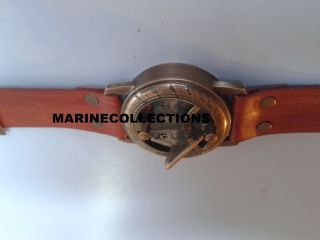 Stempunk Sundial Compass Wrist Watch With Handmade Leather Bracelet photo