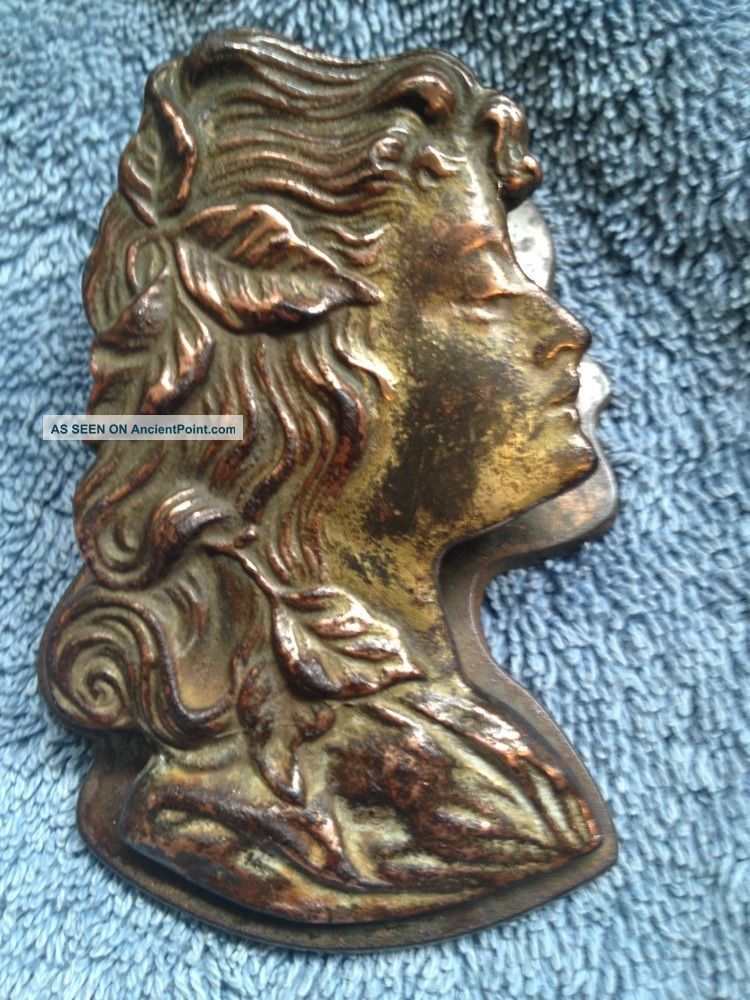 Judd Co.  Antique Cast Iron W/ Bronze Finish Art Nouveau Lady Paper Desk Clip Metalware photo