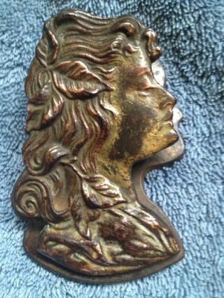 Judd Co.  Antique Cast Iron W/ Bronze Finish Art Nouveau Lady Paper Desk Clip photo