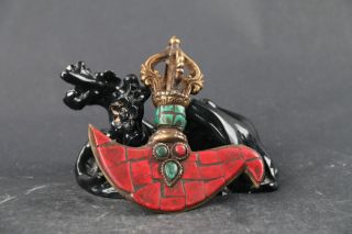 Chinese Of Bronze Sculpture Vajra Inlaid Red Coral Skulls photo