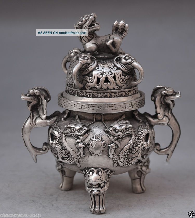 Collectible Decorated Old Handwork Tibet Silver Carved Long Incense Burners Tibet photo