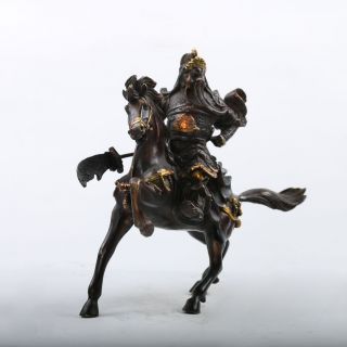 Chinese Bronze Gilt Copper Handwork Guangong Horse Riding Statue Csy530 photo