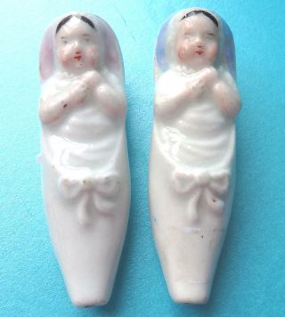 Rare Antique Boy & Girl In Shoes Porcelain Hand Painted Whistles photo