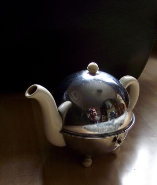 Art Deco Vintage Ever Hot Teapot Chrome Case Insulated Collectable photo