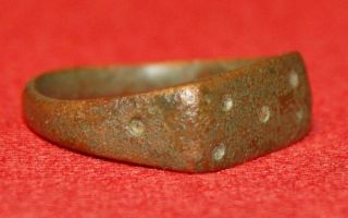 Roman Bronze Ring With Impressed Dot Design - Circa 300 Ad photo