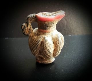 Roman Woven Glass Jug Bead With Applied Red Glass Edge 1st To 3rd Century Ad photo