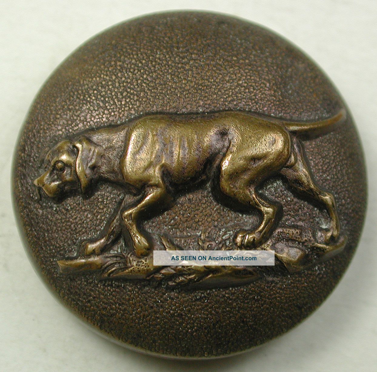 Antique Brass Sporting Button Detailed Hunting Hound Dog - 15/16 