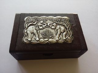 Wooden Box Thai Handcraft Elephant Name Card Holder Vintage Jewelry Trinket Case photo
