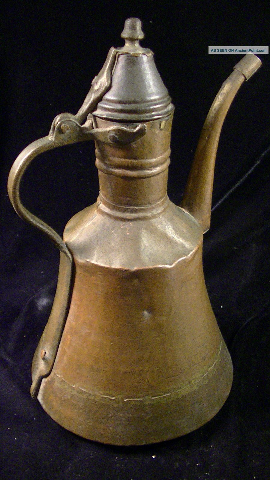 Antique Islamic Copper Coffee Pot,  Dallah.  Dovetailed Brass Seams,  Hammered Islamic photo