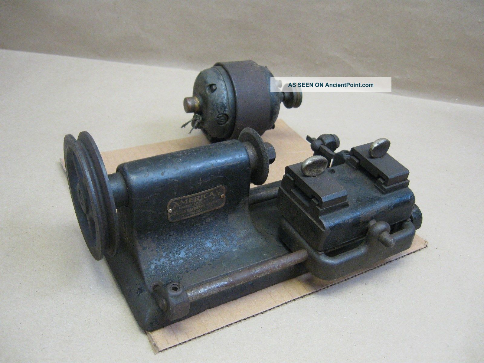 Antique American Key Cutting Machine Cast Iron Belt Drive W/ Motor Locks & Keys photo