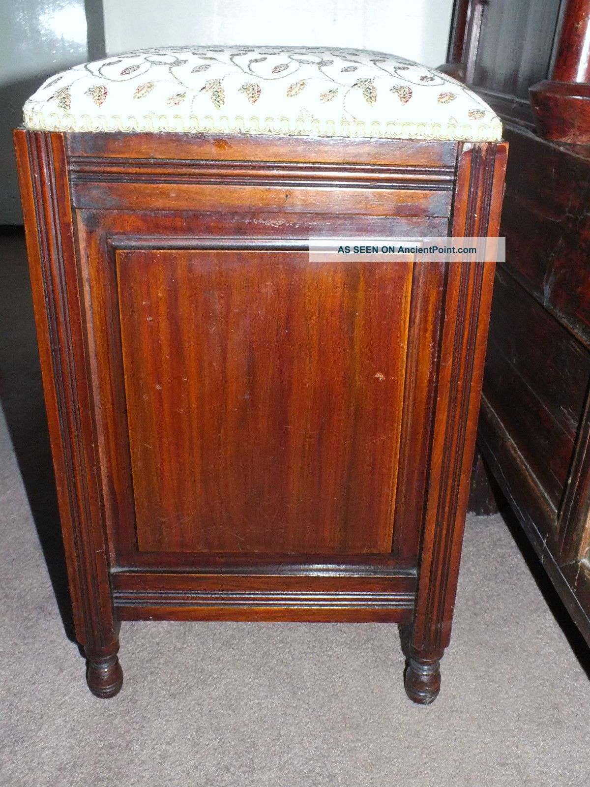 Edwardian Mahogany Piano Stool Carved Front Padded Seat Music Compartment 1800-1899 photo