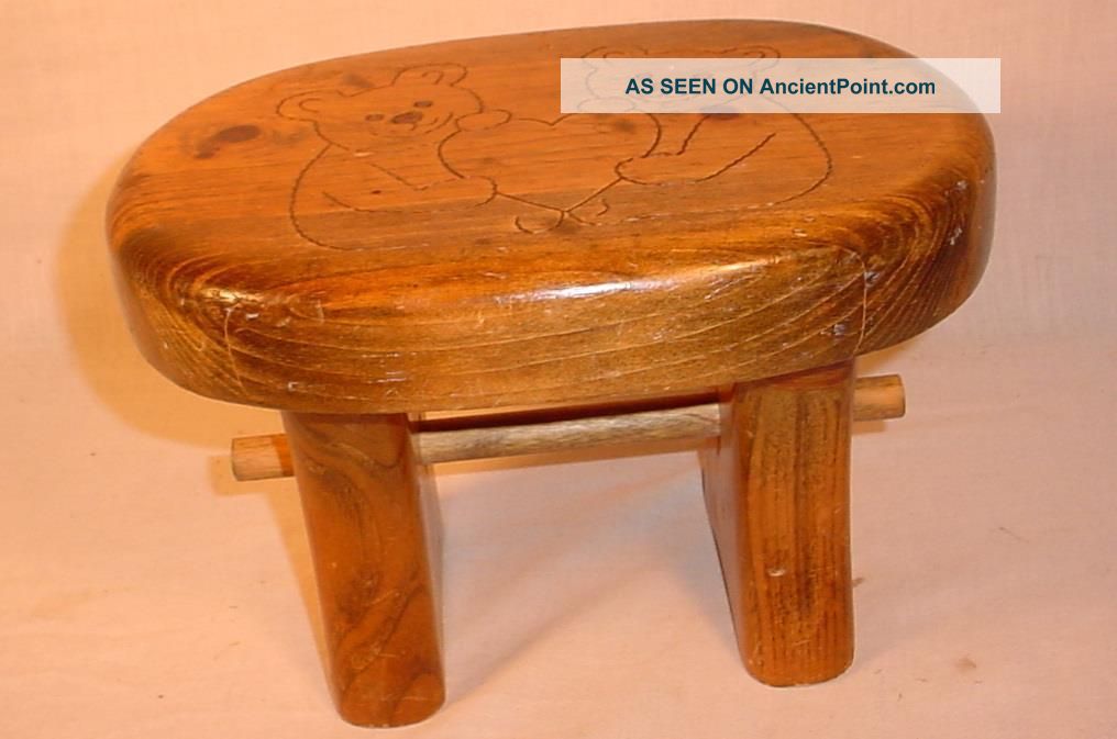 Vintage Child ' S Teddy Bear Wood Footstool Hampshire Prison Craft Folk Art Post-1950 photo