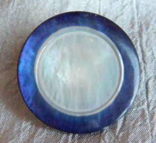 Antique Vintage Button Blue Mother Of Pearl Abalone Brass Shank 332b photo