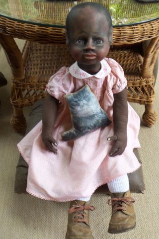 Primitive Black Baby Doll / Izannah Walker Style / Antique Shoes photo