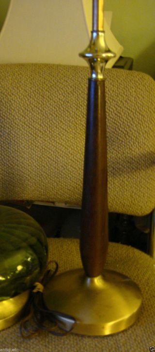 $65 F/ship Vtg Danish Lamp Mid Century Modern Light Teak Wood Gold Brass Laurel? photo