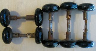 Ten Antique Black Porcelain Door Knobs With Spindles,  Hardware, photo