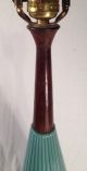 Vtg Mid Century Aqua Fluted Ceramic & Teak Lamp Danish Marshall Martz Style Mid-Century Modernism photo 3