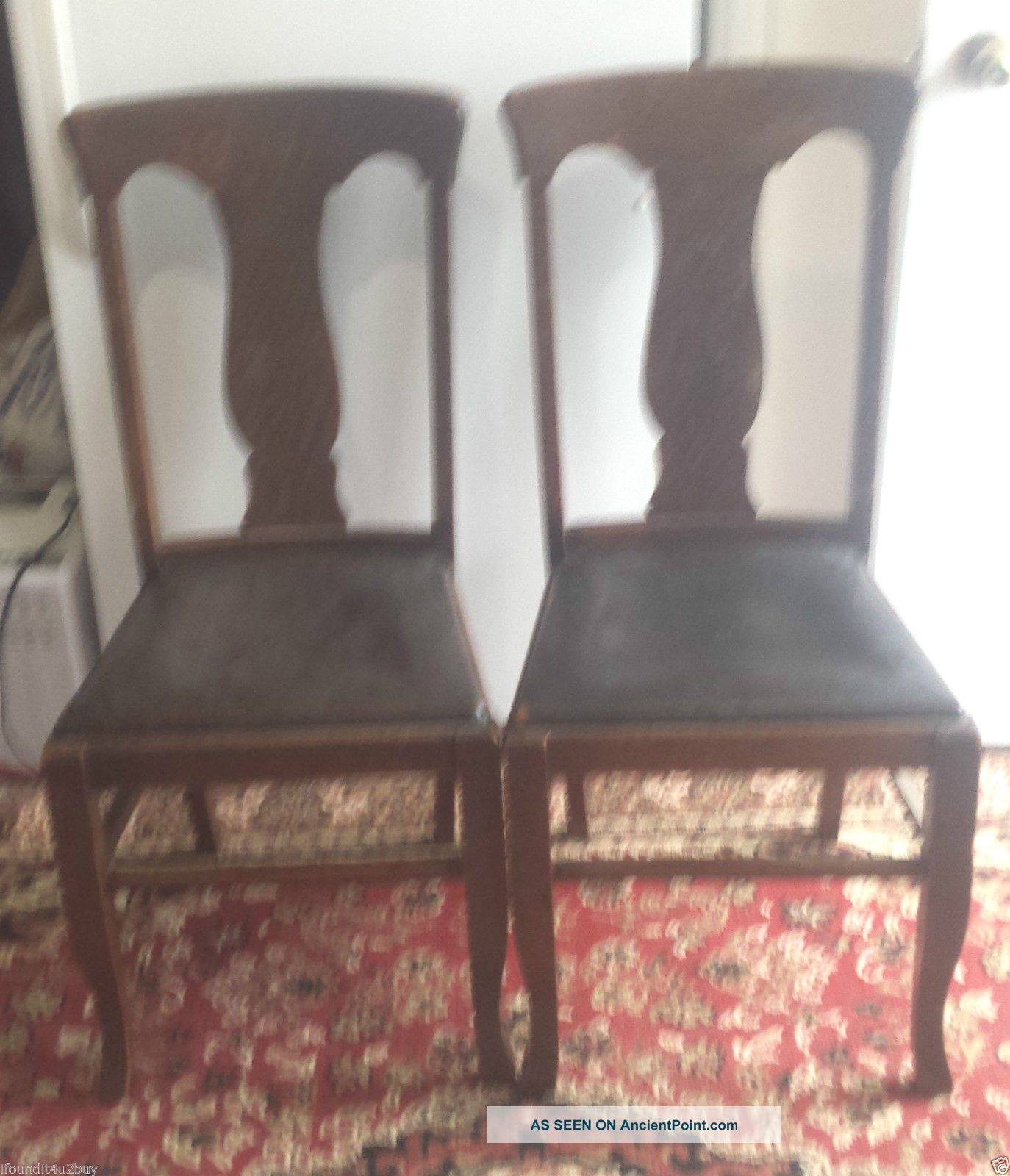 2 Vintage Antique Early Oak T - Back Dining Chairs - All 1900-1950 photo