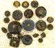 21 Antique Victorian Black Glass Buttons Incl 2 Pairs Gold & Silver Luster Buttons photo 1