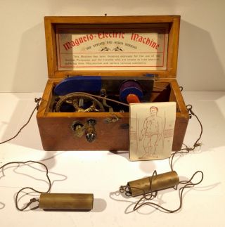 Antique Victorian Magneto Electric Shock Therapy Machine With Brass Instruments photo