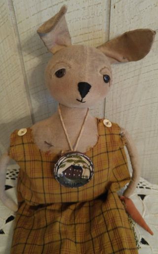 Primitive Folk Art Doll Raggedy Ann Prairie Vintage Bunny Rabbit Ooak photo