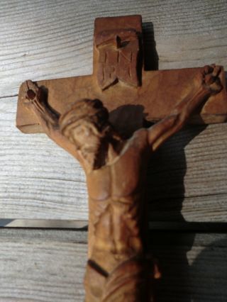 Antique German Hand Carved Wooden Crucifix photo