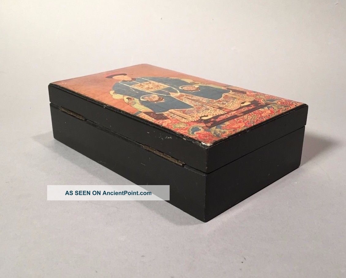Mottahedeh Italy 1950s Mcm Wood Lidded Box Japanese Enamel Regency Eames Raymor Mid-Century Modernism photo