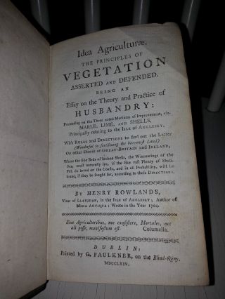 Rare Henry Rowlands Idea Agriculturae : Essay On Husbandry 1764 Dublin 1st Ed. photo