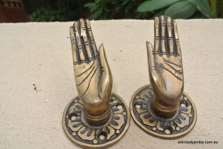 2 Tiny Pull Handle Hands Solid Brass Door Aged Old Style Look Knob Hook 1.  3/4 