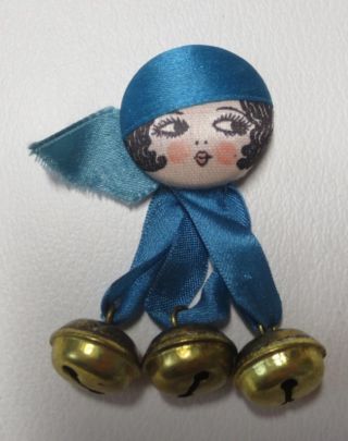 20 ' S Antique Orig Silk Garter Button Betty Boop Flapper Jingle Bells Teal photo