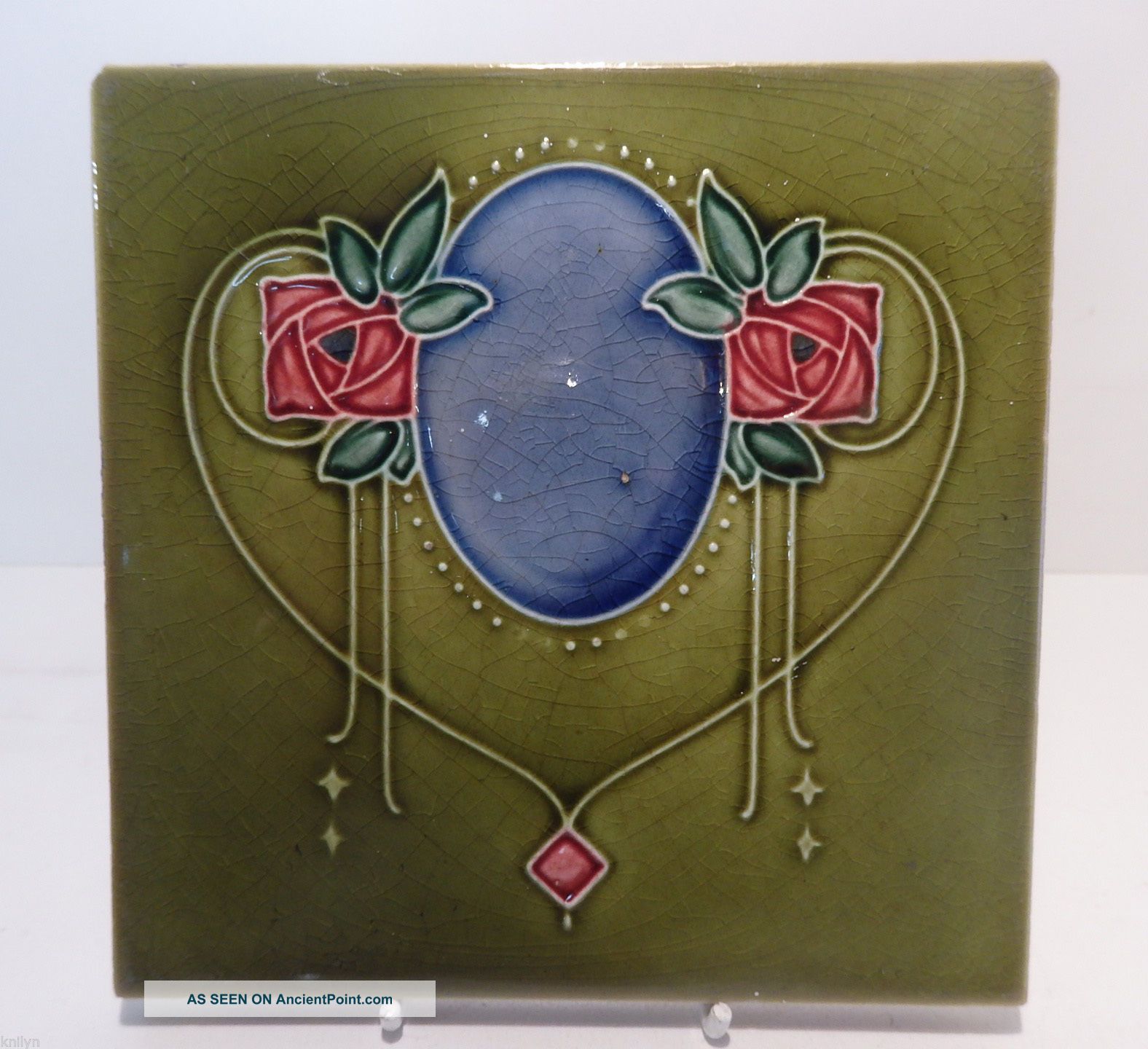English Art Nouveau Majolica Ceramic Tile Stylised Macinosh Roses C1900 Architectural & Garden photo