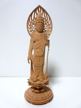 Japanese Japan,  Wooden Statue Buddha Statue Kannon Bodhisattva 26cm photo