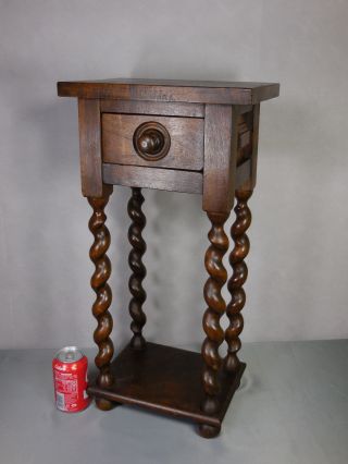 Carved Wood Barley Twist Pedestal Display End Side Table Plant Stand Nightstand photo
