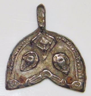 Finely Designed Ancient Viking Silver Lunula Moon Pendant C.  1000 Norse Amulet photo