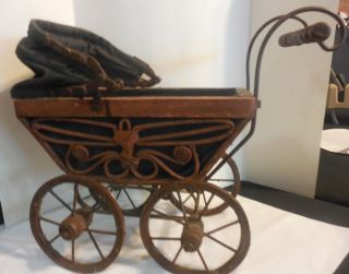 Antique 1900 ' S German Wicker Baby Doll Carriage Stroller Pram Buggy photo