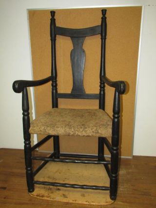 A Great Early 18th C Connecticut Queen Anne Armchair In Great Old Black Paint photo
