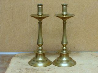 Best Early 17th C Spanish Brass Mid Drip Candlesticks Capstan Bases photo