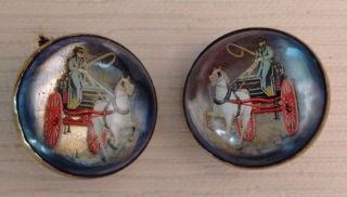 2pc Lg.  Antique Bridle Button Horse Show Cowboy Western Primitive Equestrian photo