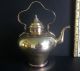 Antique English Brass Miniature Tea Pot W Lid & Swing Handle.  Copper Bottom Hearth Ware photo 1