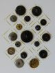 17 Victorian Escutcheon Buttons Antique Brass,  Some White Metal Buttons photo 9