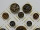 17 Victorian Escutcheon Buttons Antique Brass,  Some White Metal Buttons photo 1