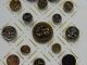 17 Victorian Escutcheon Buttons Antique Brass,  Some White Metal Buttons photo 5