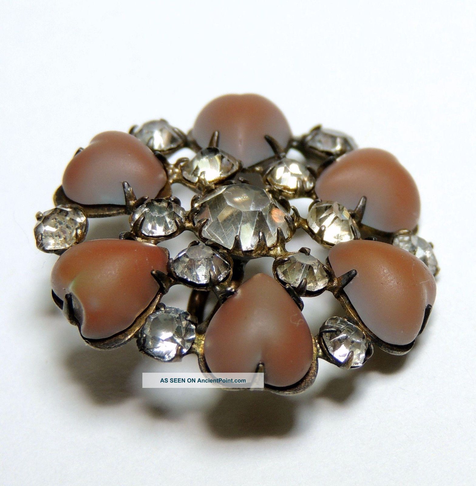 Antique Saphiret Button,  6 Hearts,  Rhinestones,  Edwardian,  Victorian,  Sewing Buttons photo