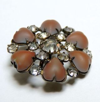 Antique Saphiret Button,  6 Hearts,  Rhinestones,  Edwardian,  Victorian,  Sewing photo