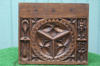 Mid 19thc Gothic Wooden Oak Panel With Relief Carvings C1840s photo