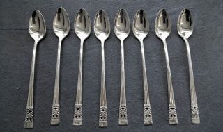 8 Coronation Iced Tea Spoons By Oneida Community Silver Plate Flatware photo