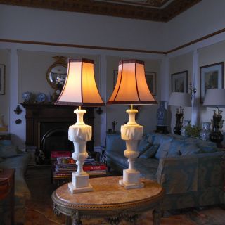 Pair Very Large Victorian Marble Table Lamps 96cm Tall photo