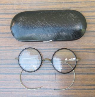Vintage Antique Edwardian Spectacles Round Eyeglasses With Celluloid Rim And Box photo